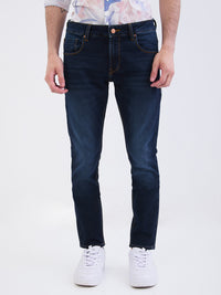 Men Jeans Slim Fit Dark Blue Mid Rise