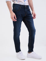 Men Jeans Slim Fit Dark Blue Mid Rise