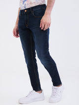 Men Jeans Slim Fit Dark Blue Mid Rise