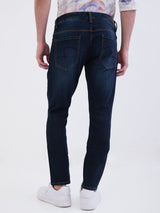 Men Jeans Slim Fit Dark Blue Mid Rise