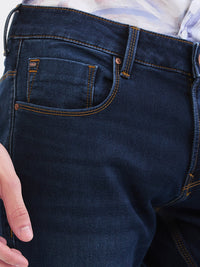 Men Jeans Slim Fit Dark Blue Mid Rise