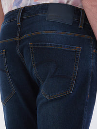 Men Jeans Slim Fit Dark Blue Mid Rise