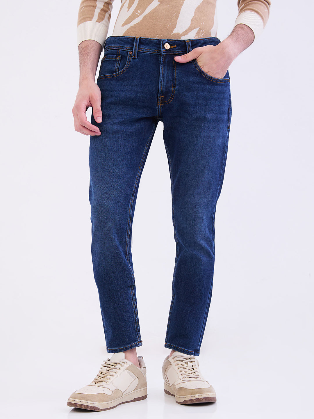Spykar Dark Blue Mid Rise Slim Fit Casual Jeans For Men