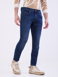 Men Jeans Slim Fit Dark Blue Mid Rise