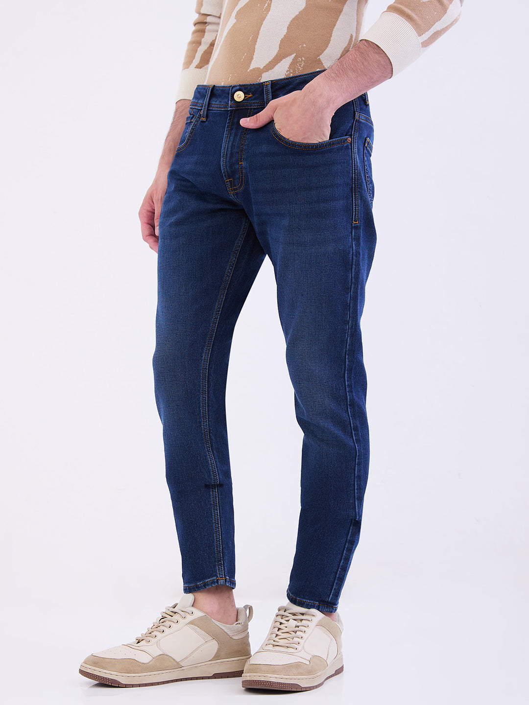 Spykar Dark Blue Mid Rise Slim Fit Casual Jeans For Men
