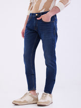 Men Jeans Slim Fit Dark Blue Mid Rise