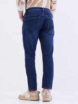 Men Jeans Slim Fit Dark Blue Mid Rise