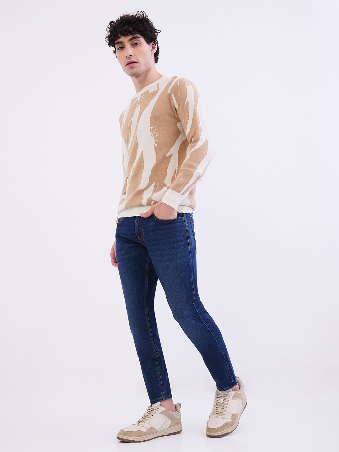 Spykar Dark Blue Mid Rise Slim Fit Casual Jeans For Men