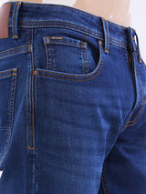 Men Jeans Slim Fit Dark Blue Mid Rise