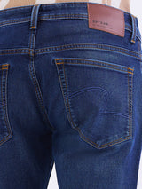 Men Jeans Slim Fit Dark Blue Mid Rise