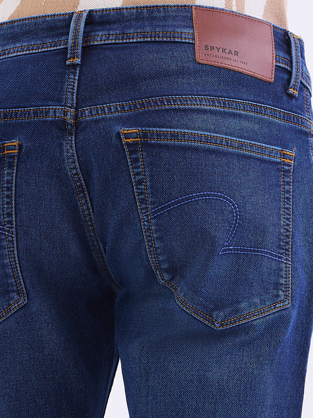 Men Jeans Slim Fit Dark Blue Mid Rise