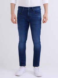 Men Jeans Slim Fit Dark Blue Mid Rise