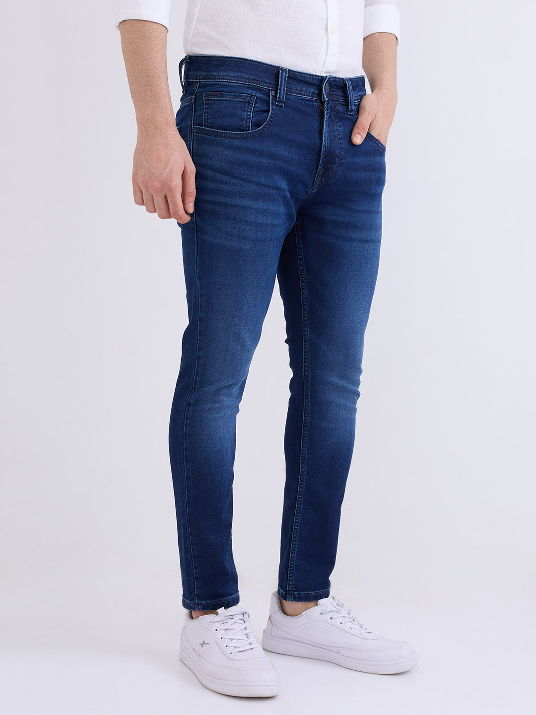 Men Jeans Slim Fit Dark Blue Mid Rise