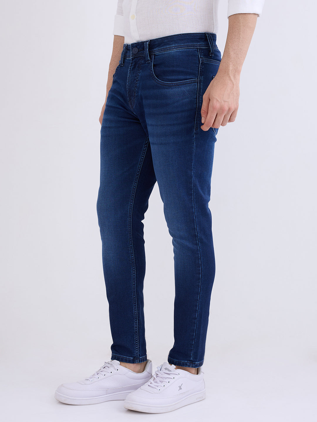 Men Jeans Slim Fit Dark Blue Mid Rise