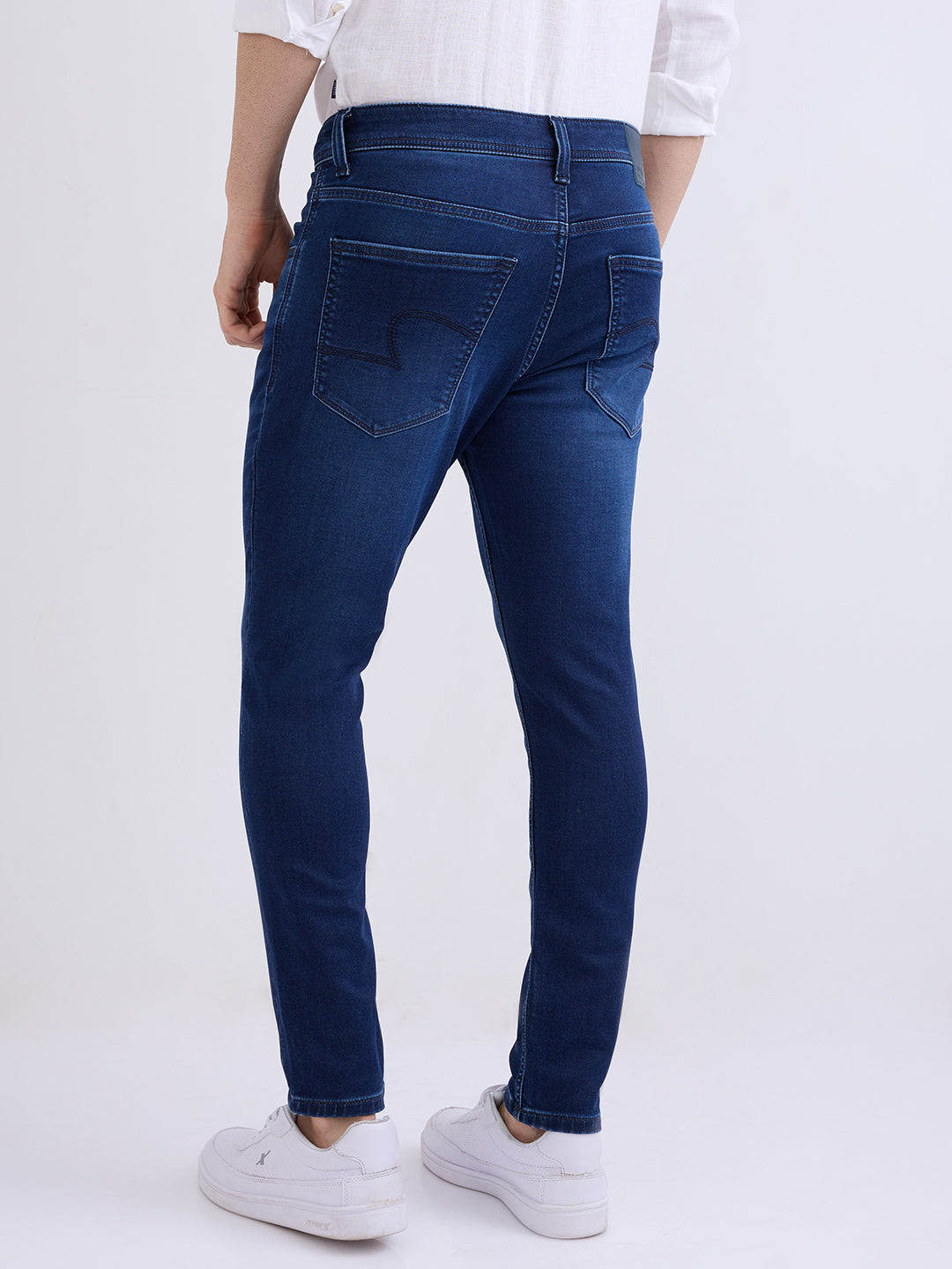 Men Jeans Slim Fit Dark Blue Mid Rise