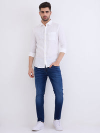 Men Jeans Slim Fit Dark Blue Mid Rise
