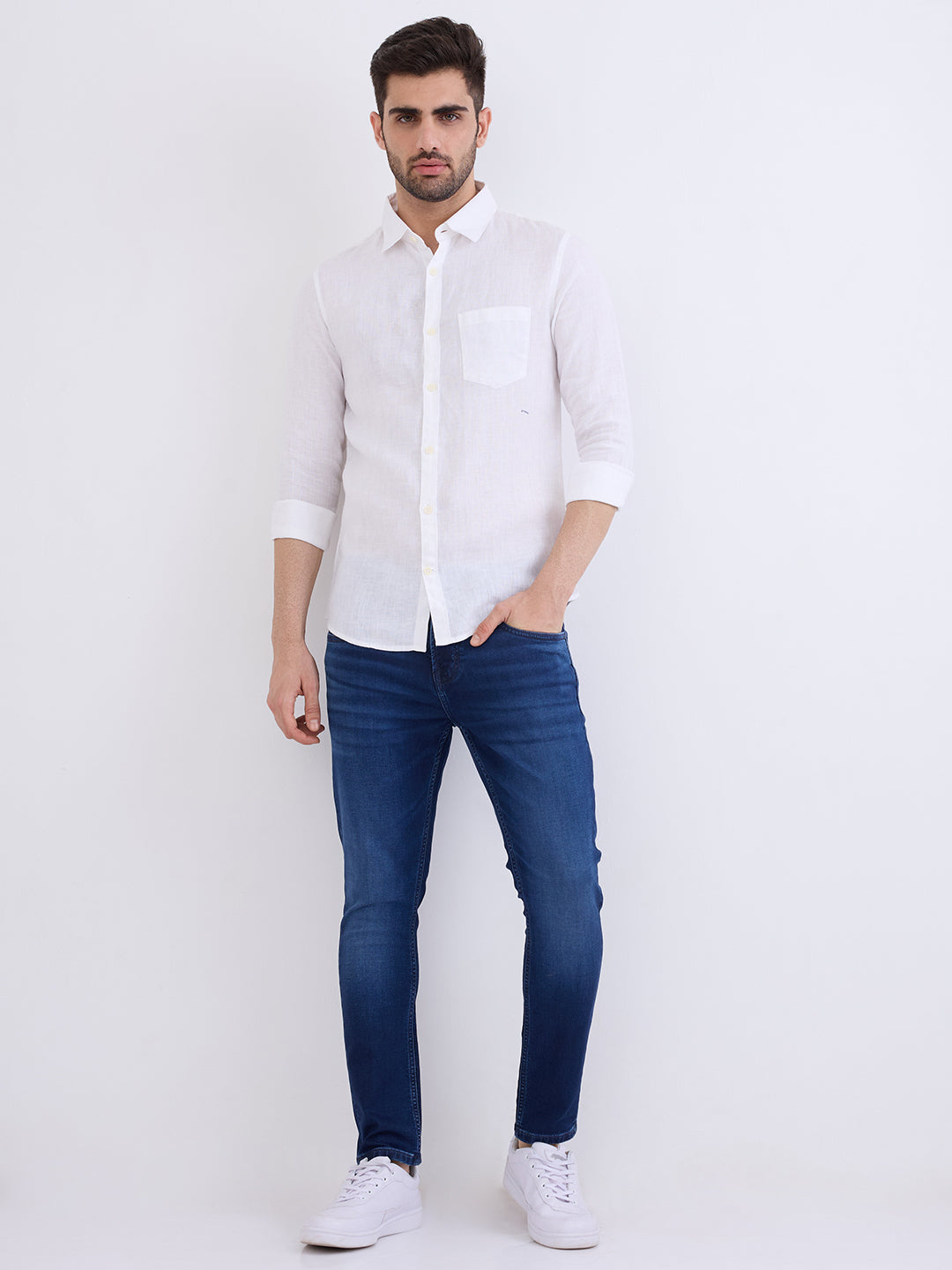 Men Jeans Slim Fit Dark Blue Mid Rise