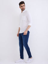 Men Jeans Slim Fit Dark Blue Mid Rise
