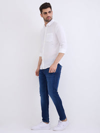 Men Jeans Slim Fit Dark Blue Mid Rise