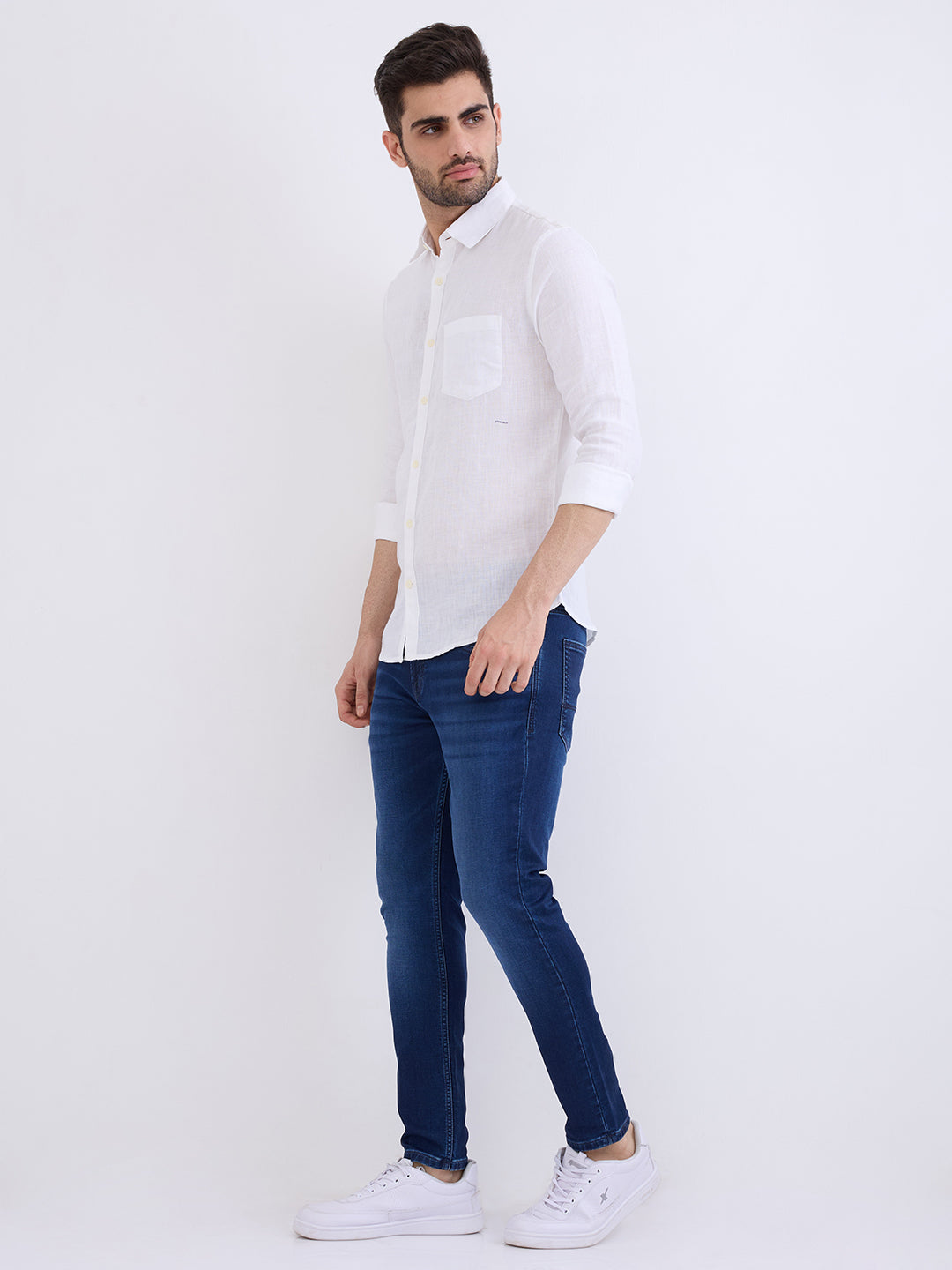 Men Jeans Slim Fit Dark Blue Mid Rise