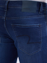 Men Jeans Slim Fit Dark Blue Mid Rise
