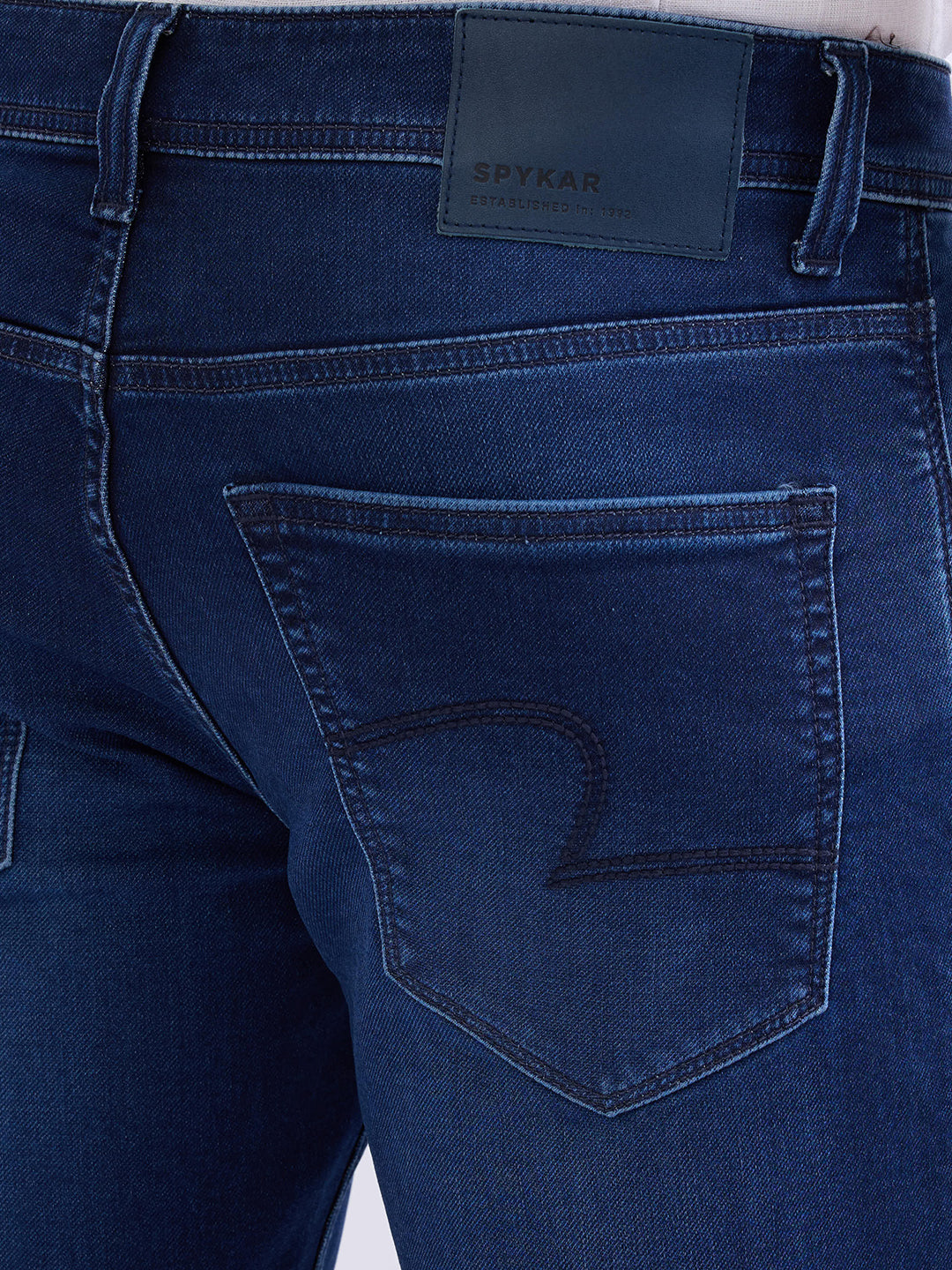 Men Jeans Slim Fit Dark Blue Mid Rise