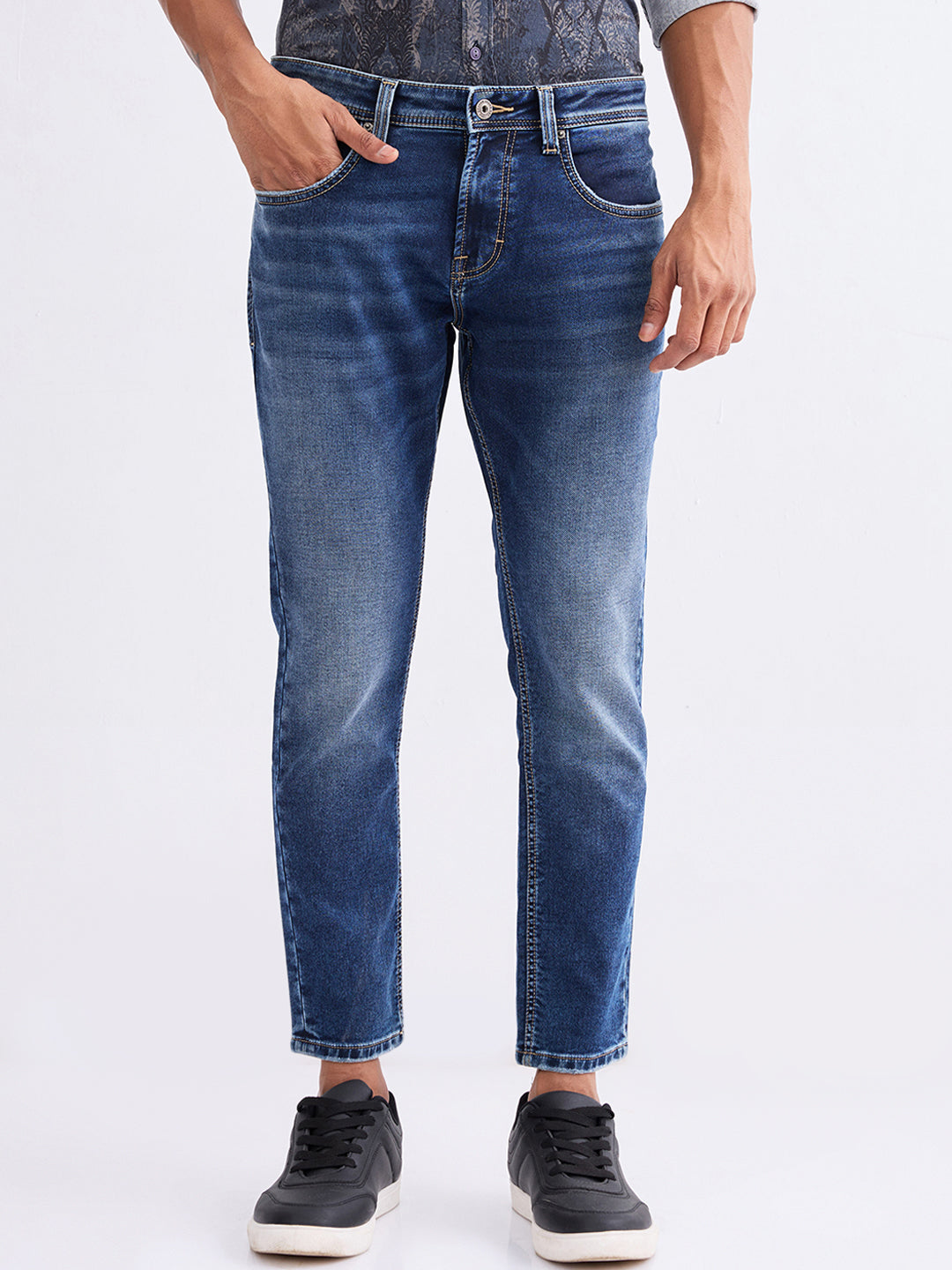 Men Jeans Slim Fit Grey Mid Rise