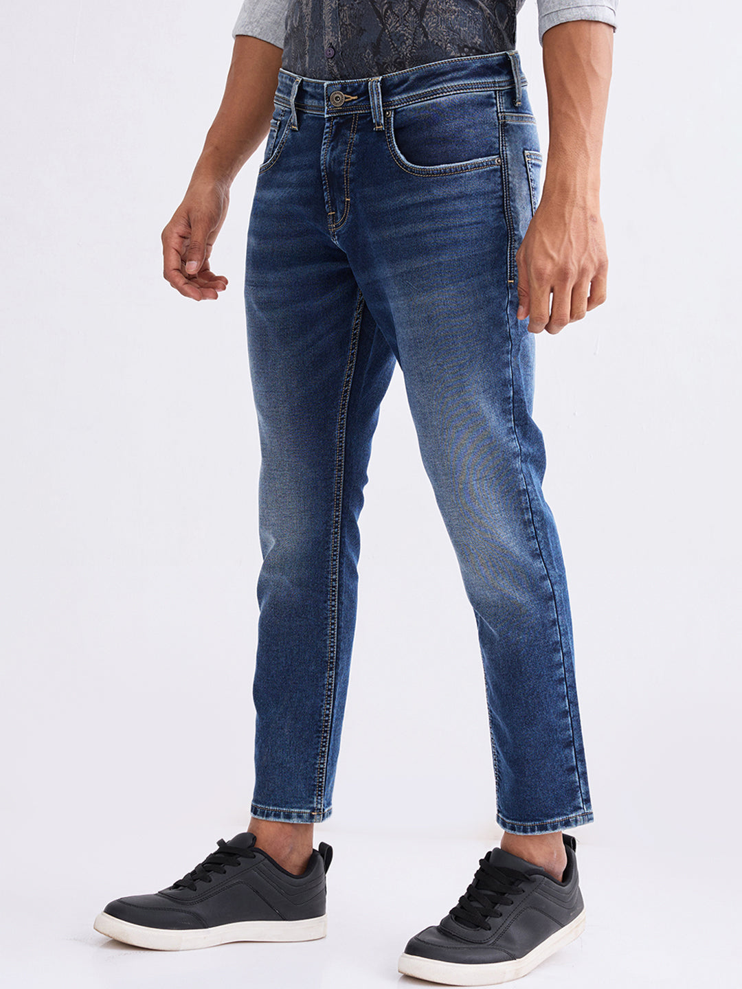 Men Jeans Slim Fit Grey Mid Rise