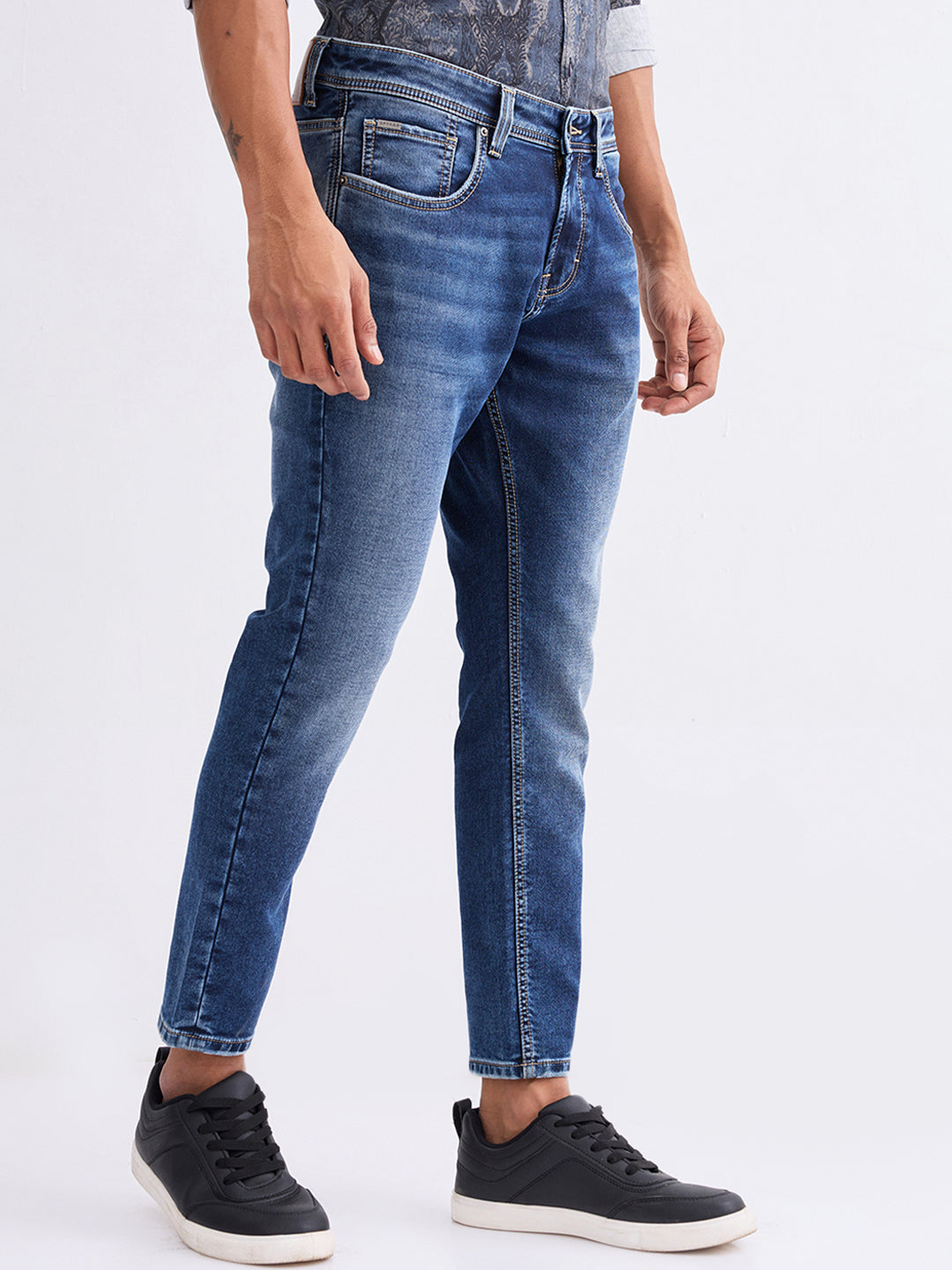 Men Jeans Slim Fit Grey Mid Rise