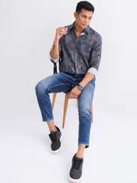 Men Jeans Slim Fit Grey Mid Rise