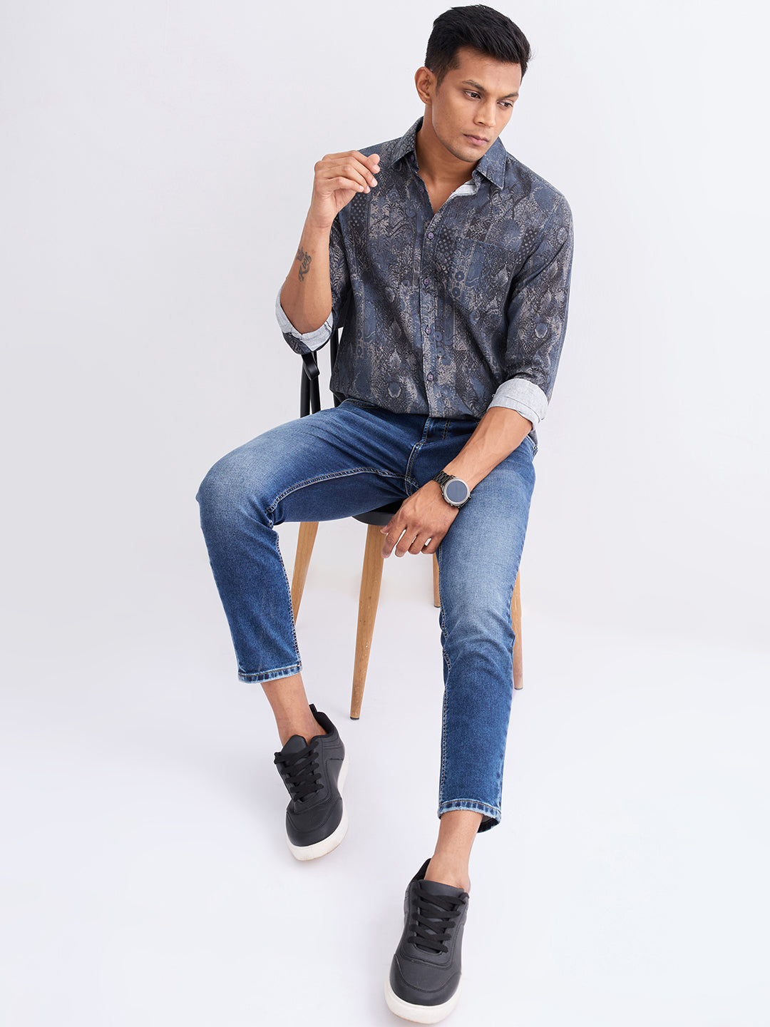 Men Jeans Slim Fit Grey Mid Rise