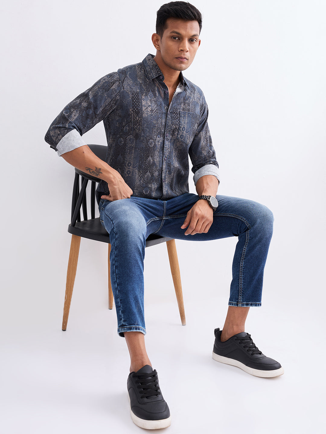 Men Jeans Slim Fit Grey Mid Rise