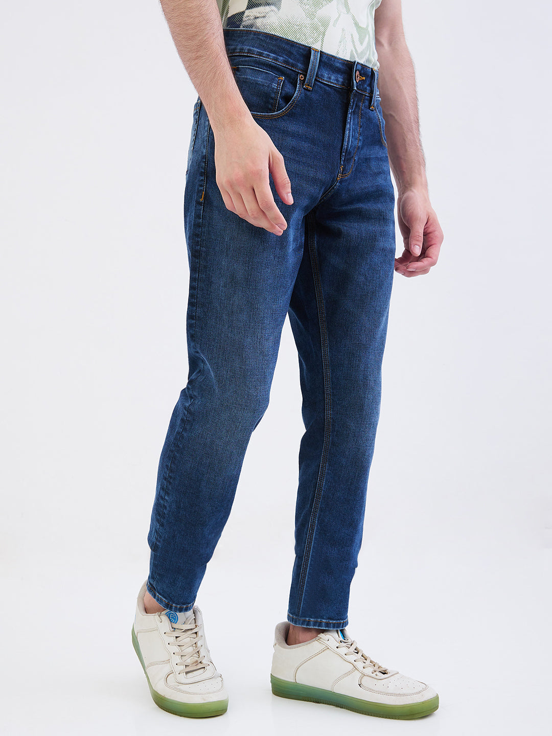 Spykar Mid Blue Mid Rise Slim Fit Casual Jeans For Men