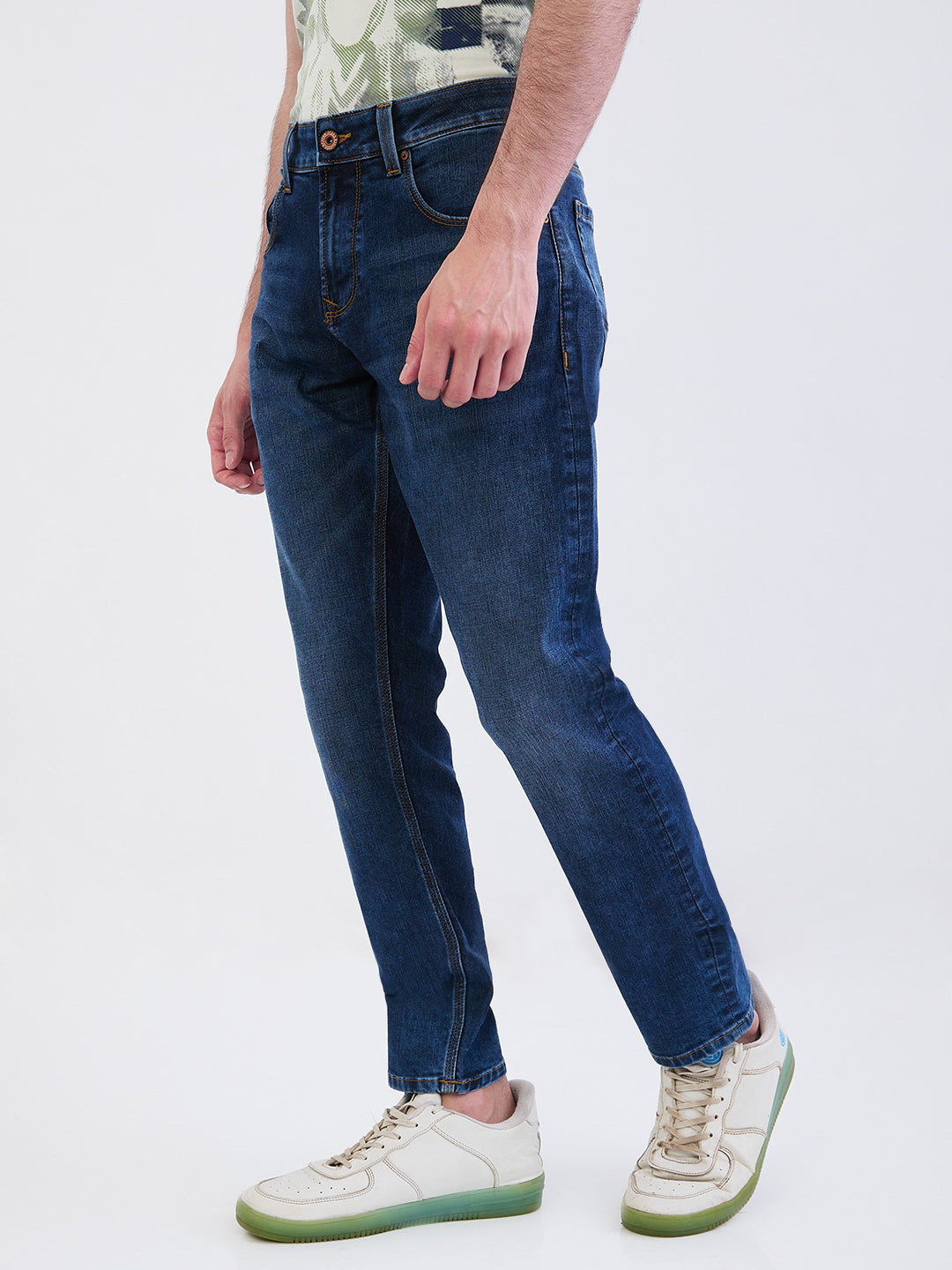 Spykar Mid Blue Mid Rise Slim Fit Casual Jeans For Men