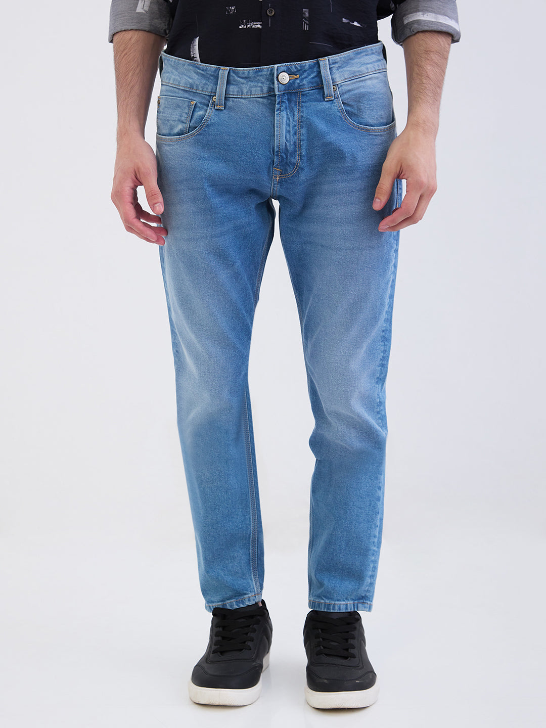 Men Jeans Slim Fit Light Blue Mid Rise