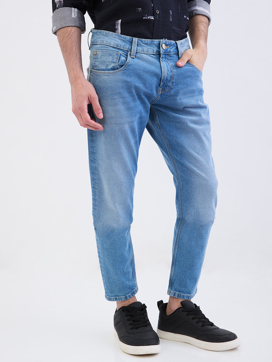 Men Jeans Slim Fit Light Blue Mid Rise