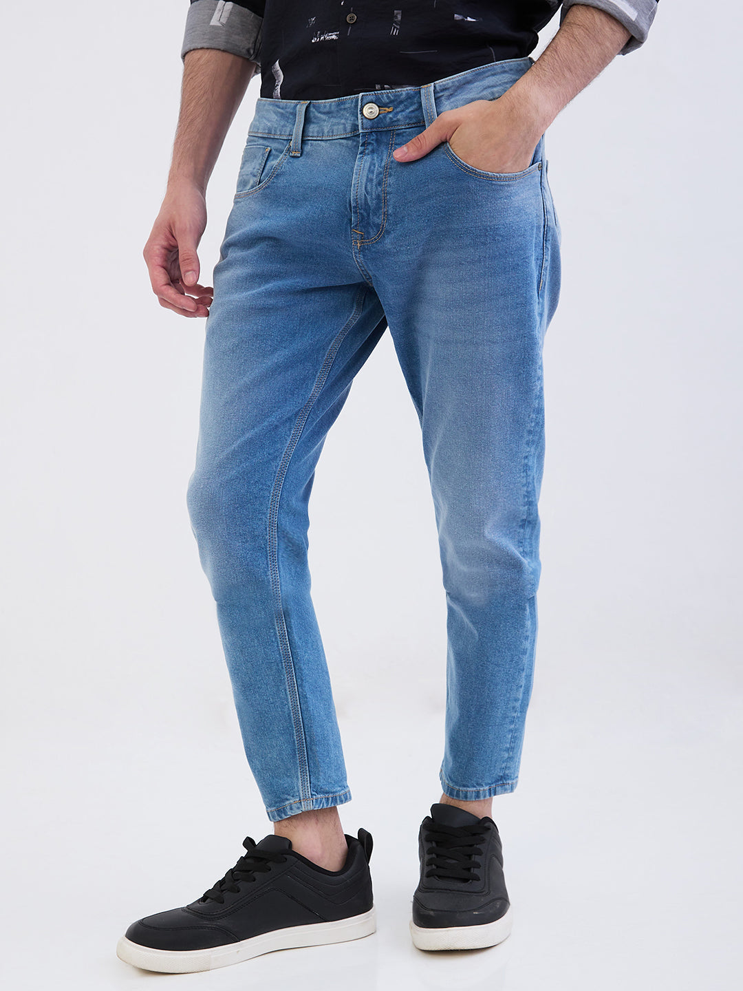 Men Jeans Slim Fit Light Blue Mid Rise