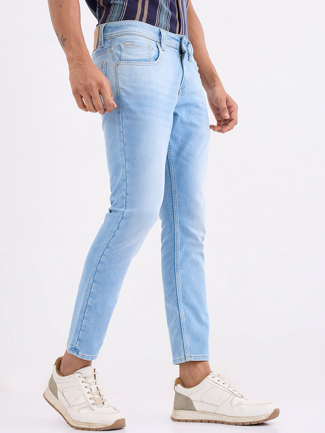 Spykar Ice Blue Mid Rise Slim Fit Casual Jeans For Men