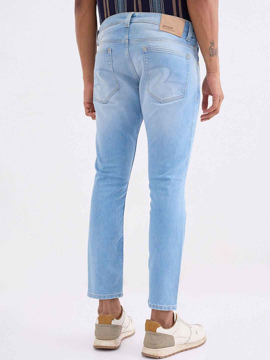 Spykar Ice Blue Mid Rise Slim Fit Casual Jeans For Men