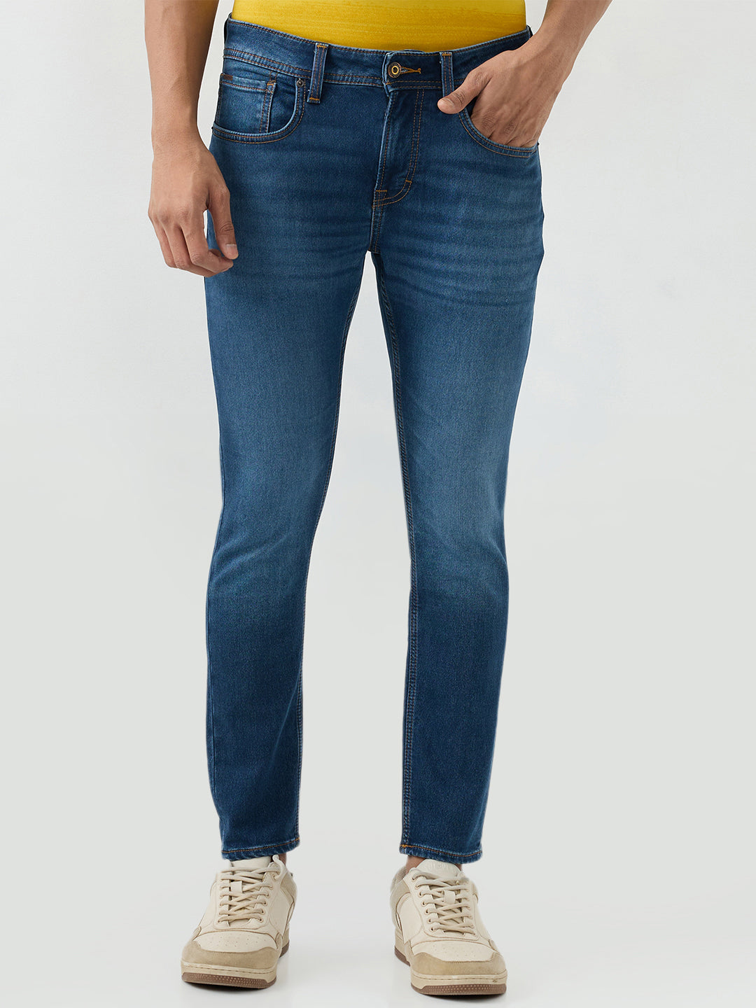 Spykar Mid Blue Slim Fit Mid Rise Jeans For Men