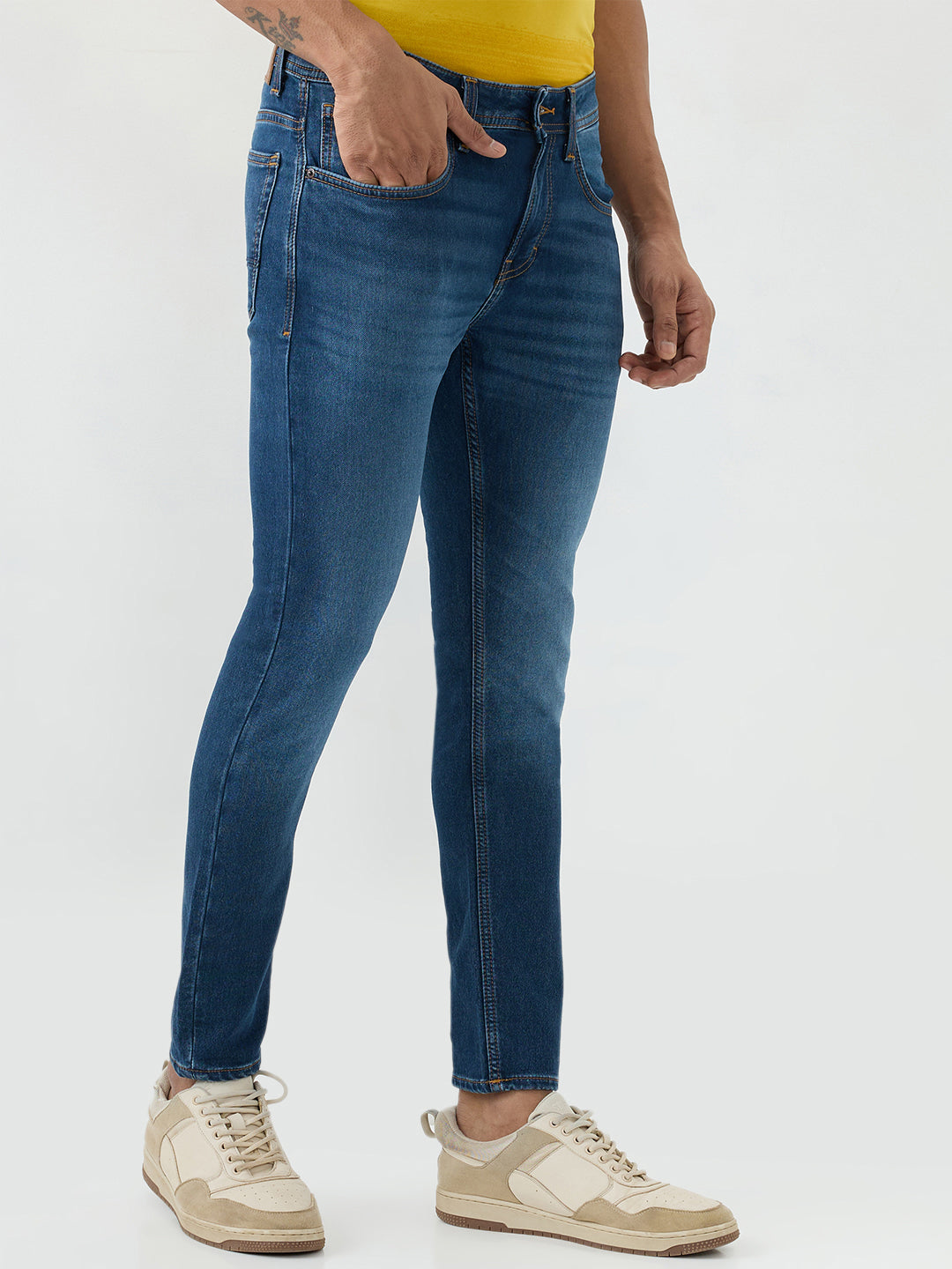 Spykar Mid Blue Slim Fit Mid Rise Jeans For Men