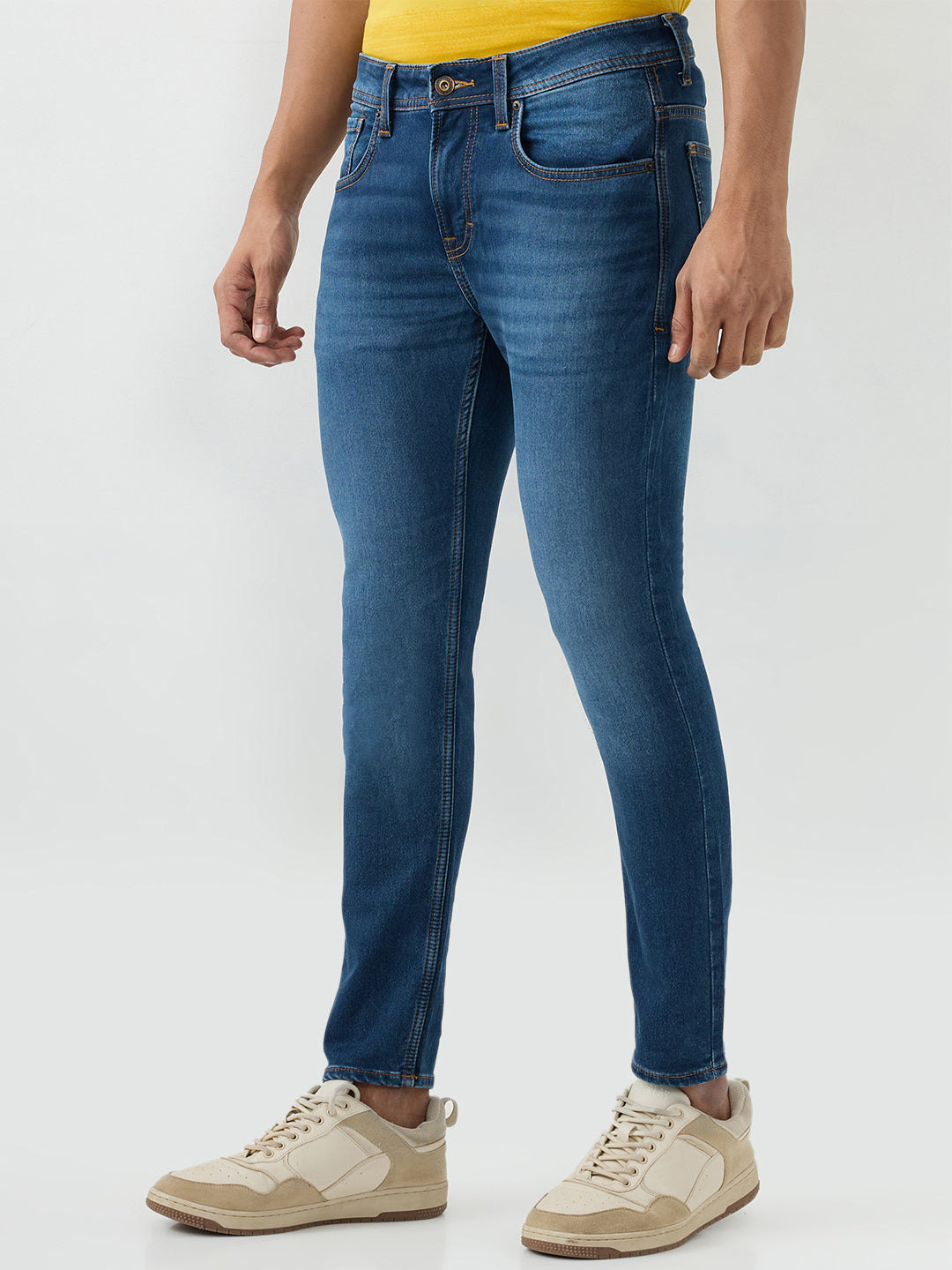 Men Kano Jeans Slim Fit Blue Mid Rise