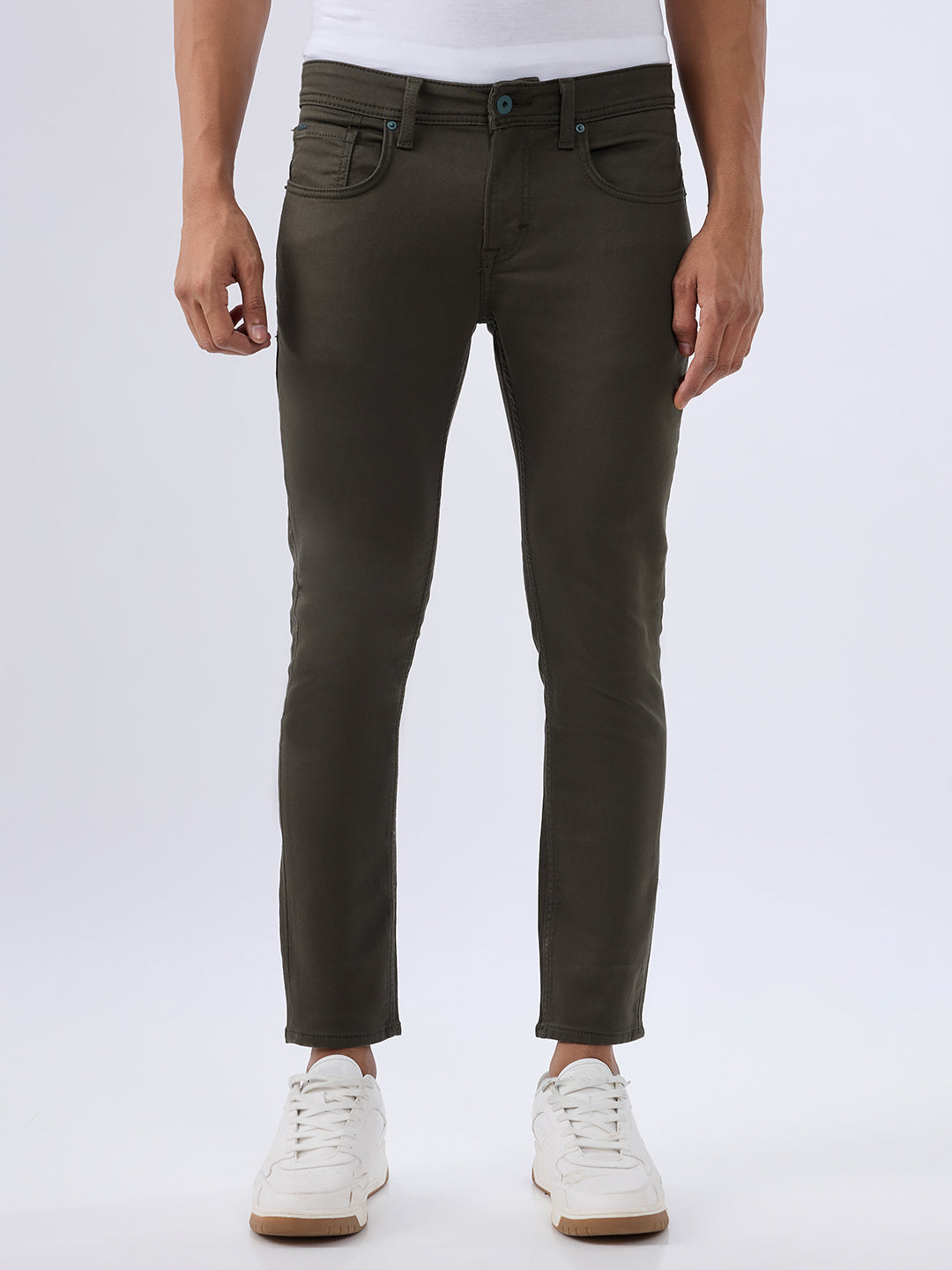 Spykar Olive Green Slim Fit Mid Rise Jeans For Men
