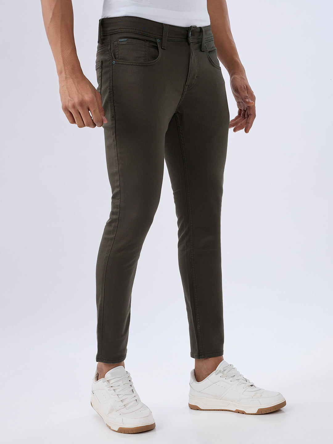 Spykar Olive Green Slim Fit Mid Rise Jeans For Men