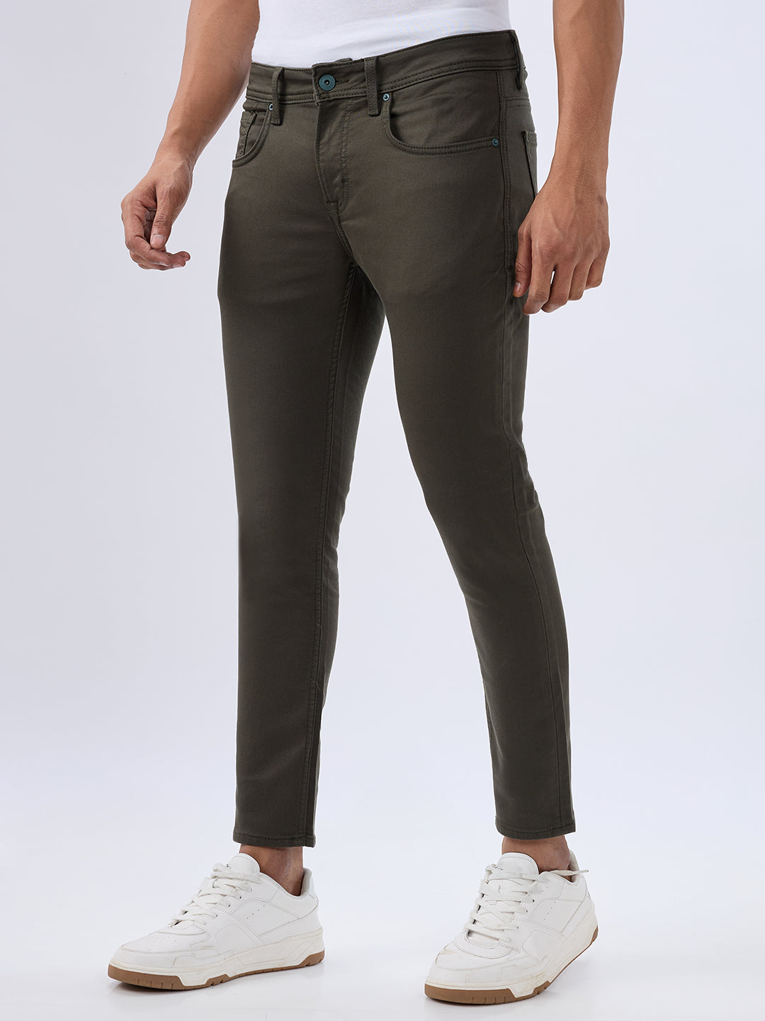 Men Kano Jeans Slim Fit Green Mid Rise