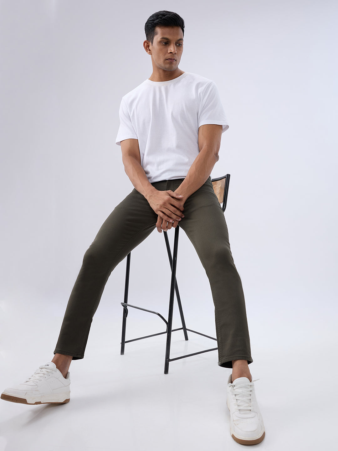 Men Kano Jeans Slim Fit Green Mid Rise