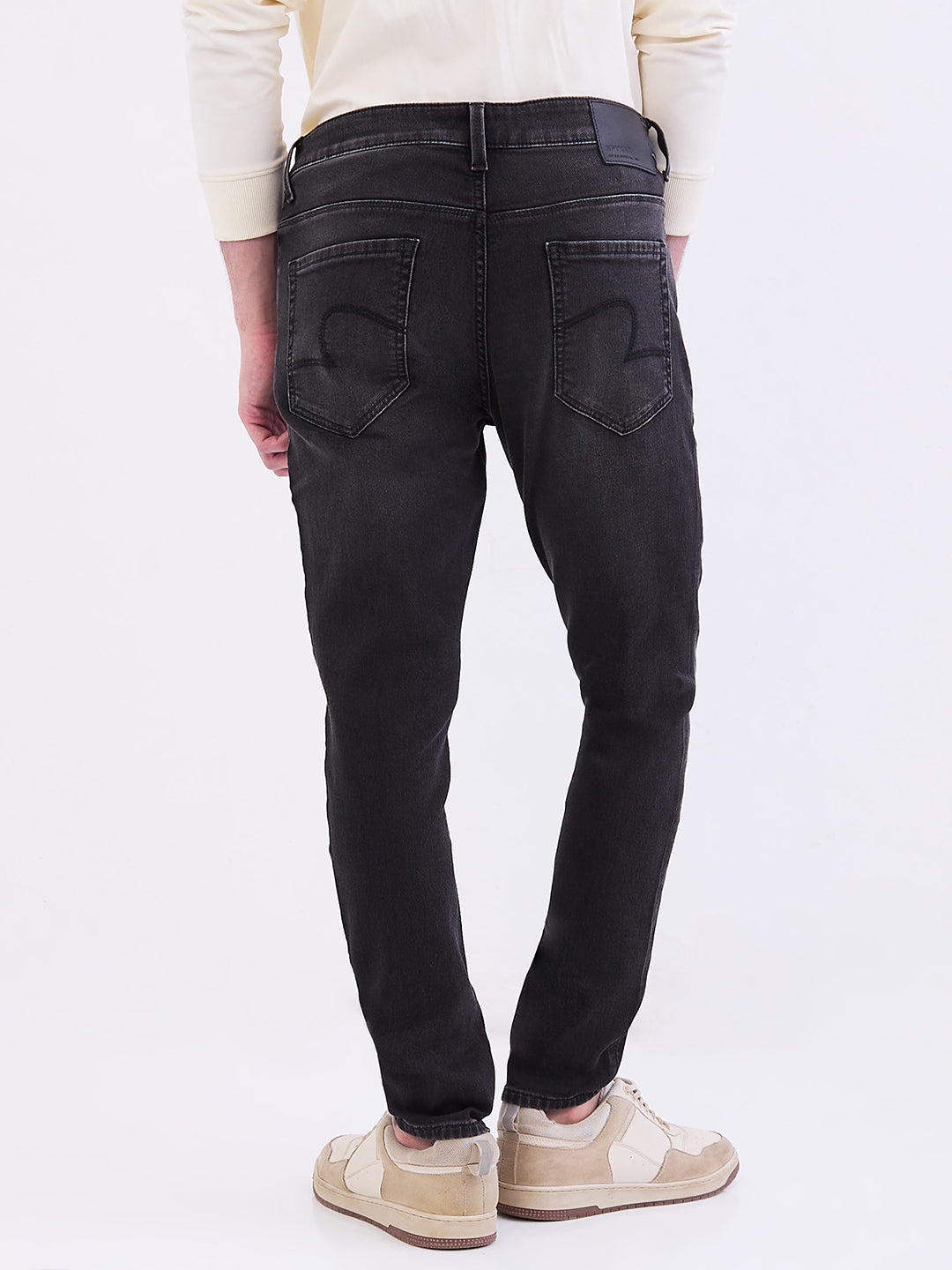 Spykar Carbon Black Mid Rise Slim Fit Casual Jeans For Men