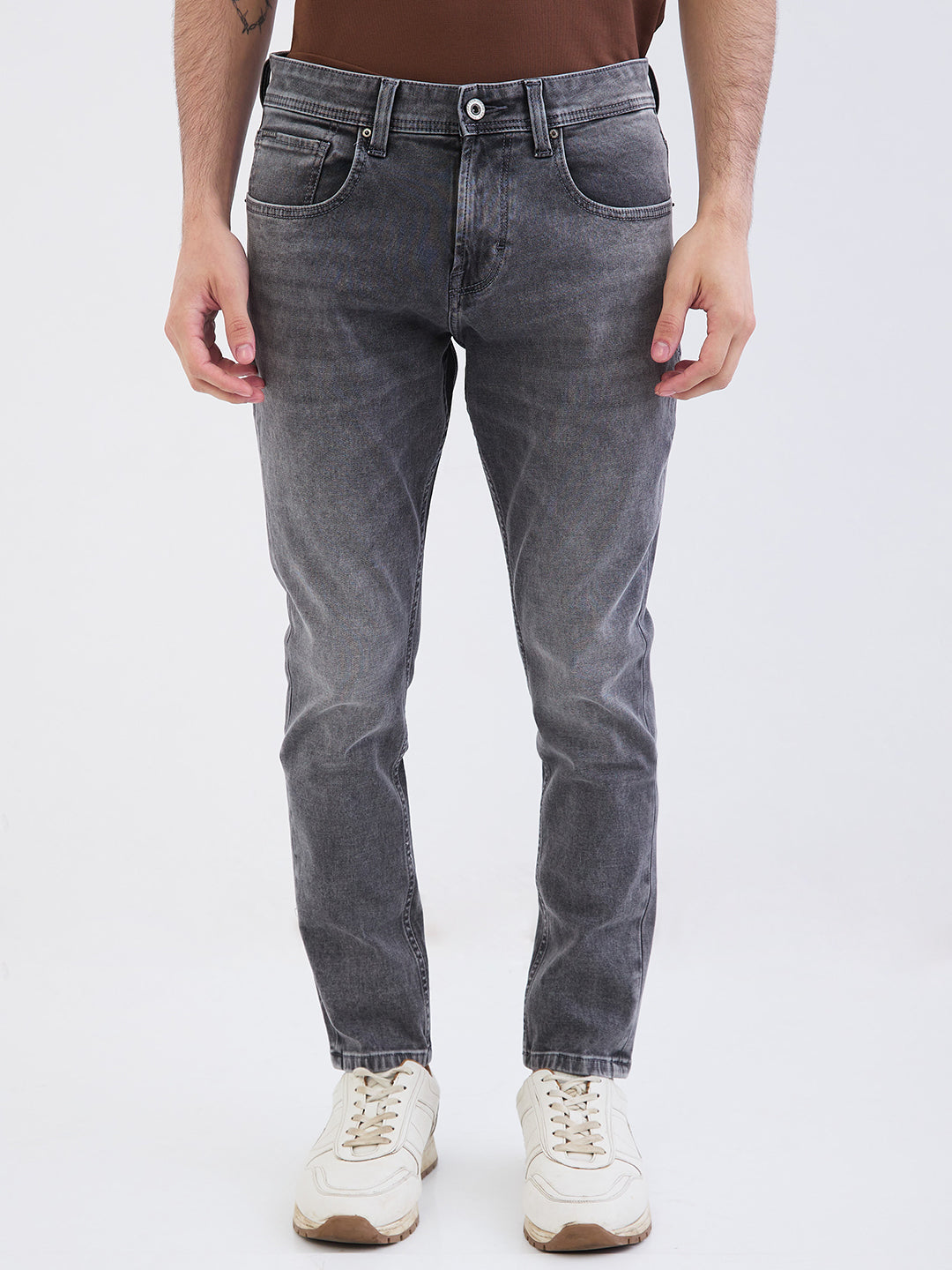 Men Jeans Slim Fit Grey Mid Rise