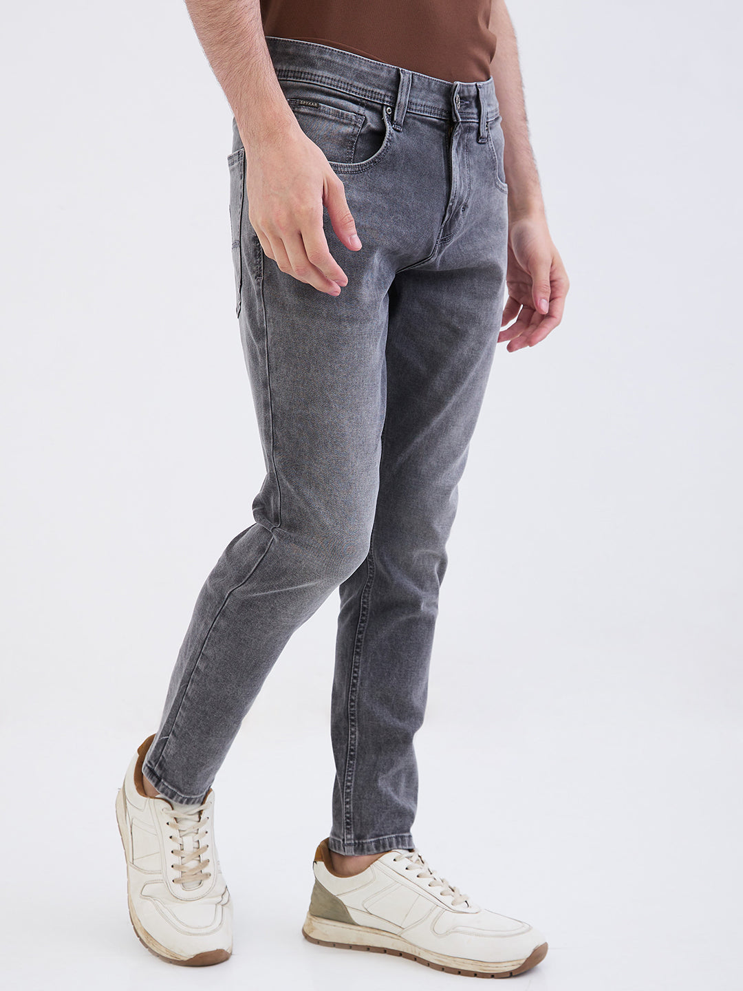 Men Jeans Slim Fit Grey Mid Rise