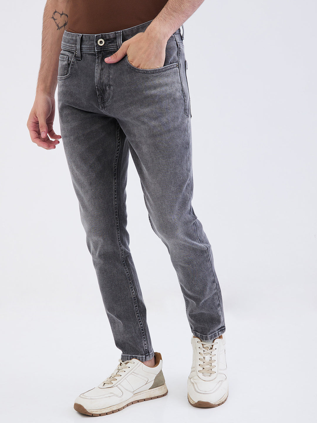 Men Jeans Slim Fit Grey Mid Rise